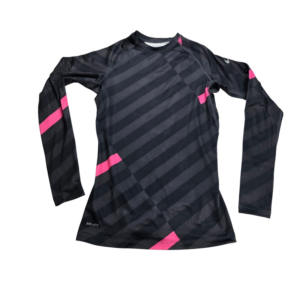 Nike Pro Combat Top Womens Small Black Pink Dri-FIT Compression Shirt